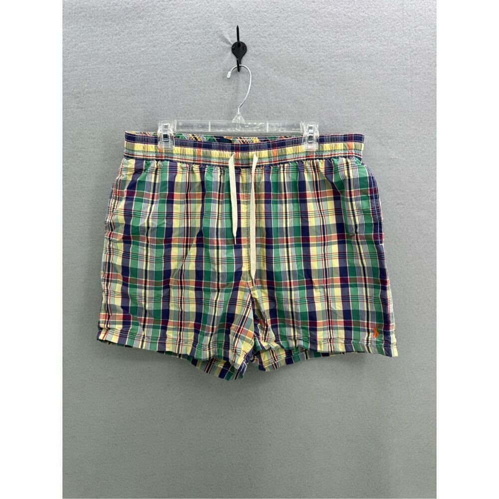 Vintage Polo Ralph Lauren Mens Multicolor Plaid Drawstring Swim Trunks Size 2XL